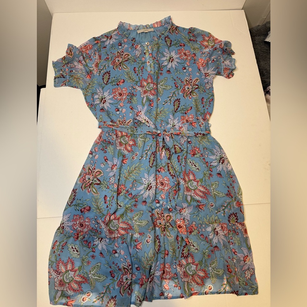 NWT LOFT Floral Print Midi Dress in Blue and Pink - Picture 4 of 10